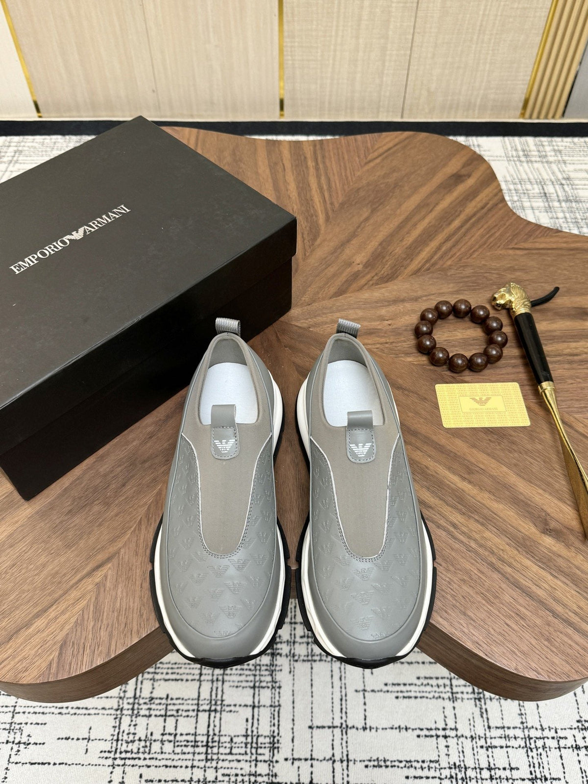 Emporio Armani Gray Slip-On Sneakers — hero