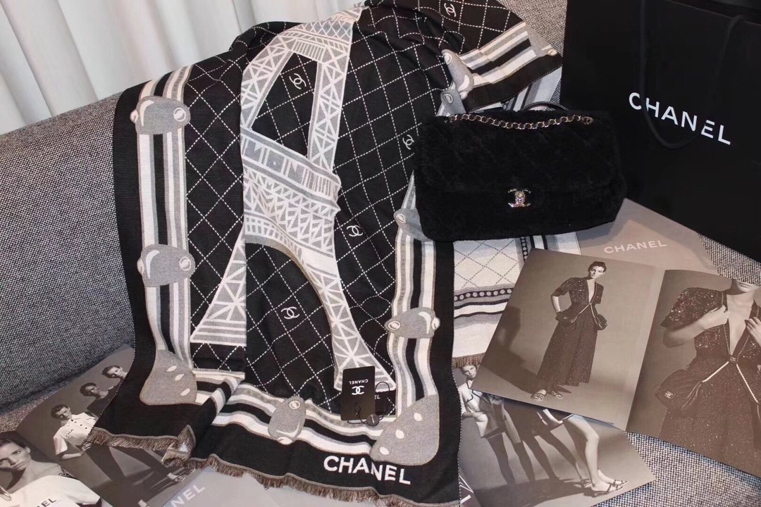Chanel Eiffel Tower Grid Scarf — front