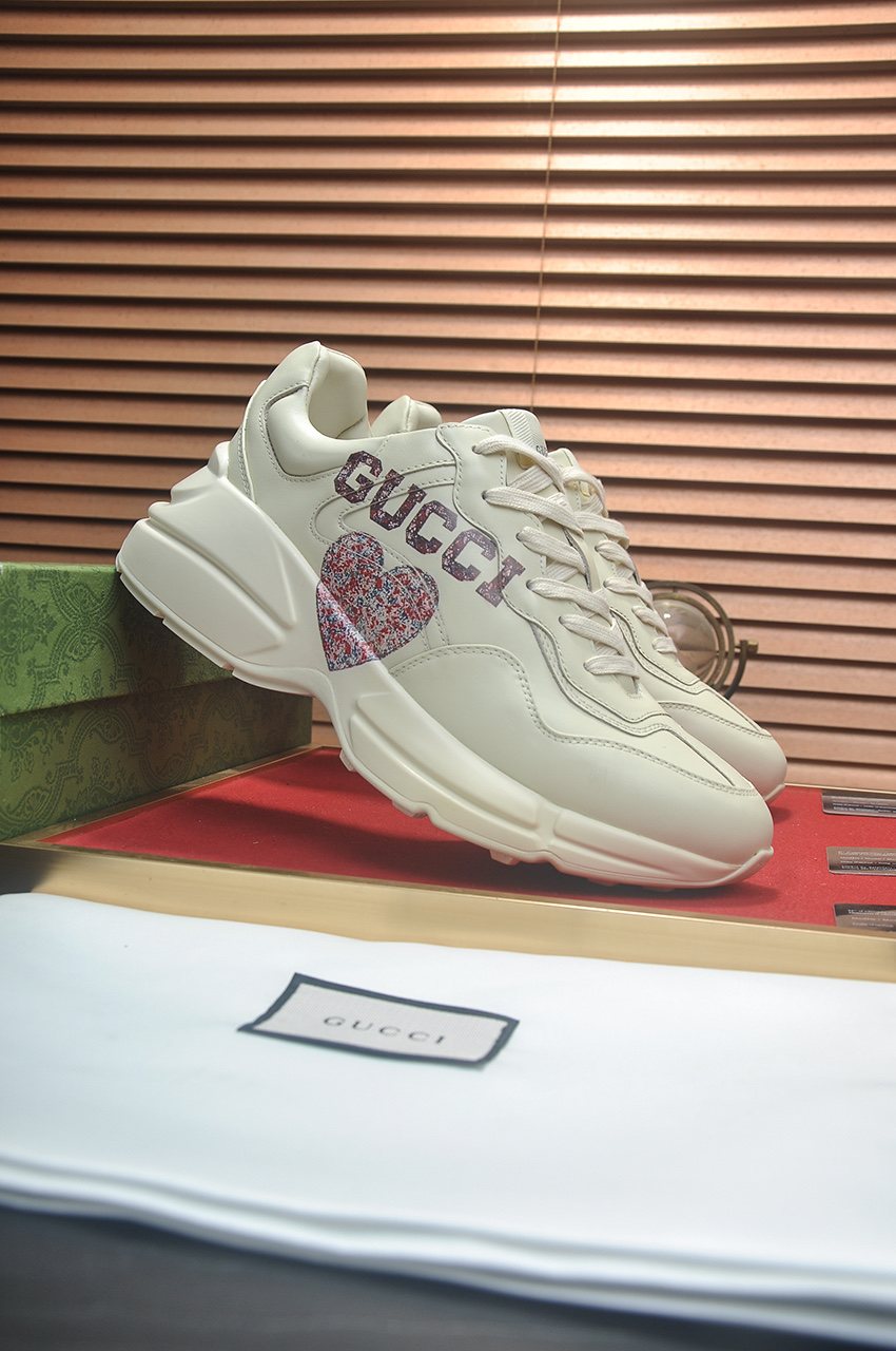 Gucci White Heart-Accent Chunky Sneakers — side