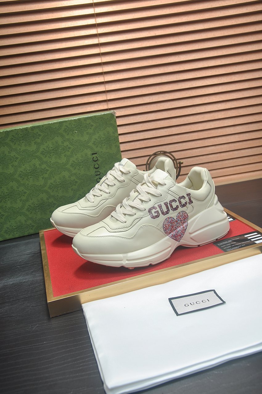Gucci White Heart-Accent Chunky Sneakers — front