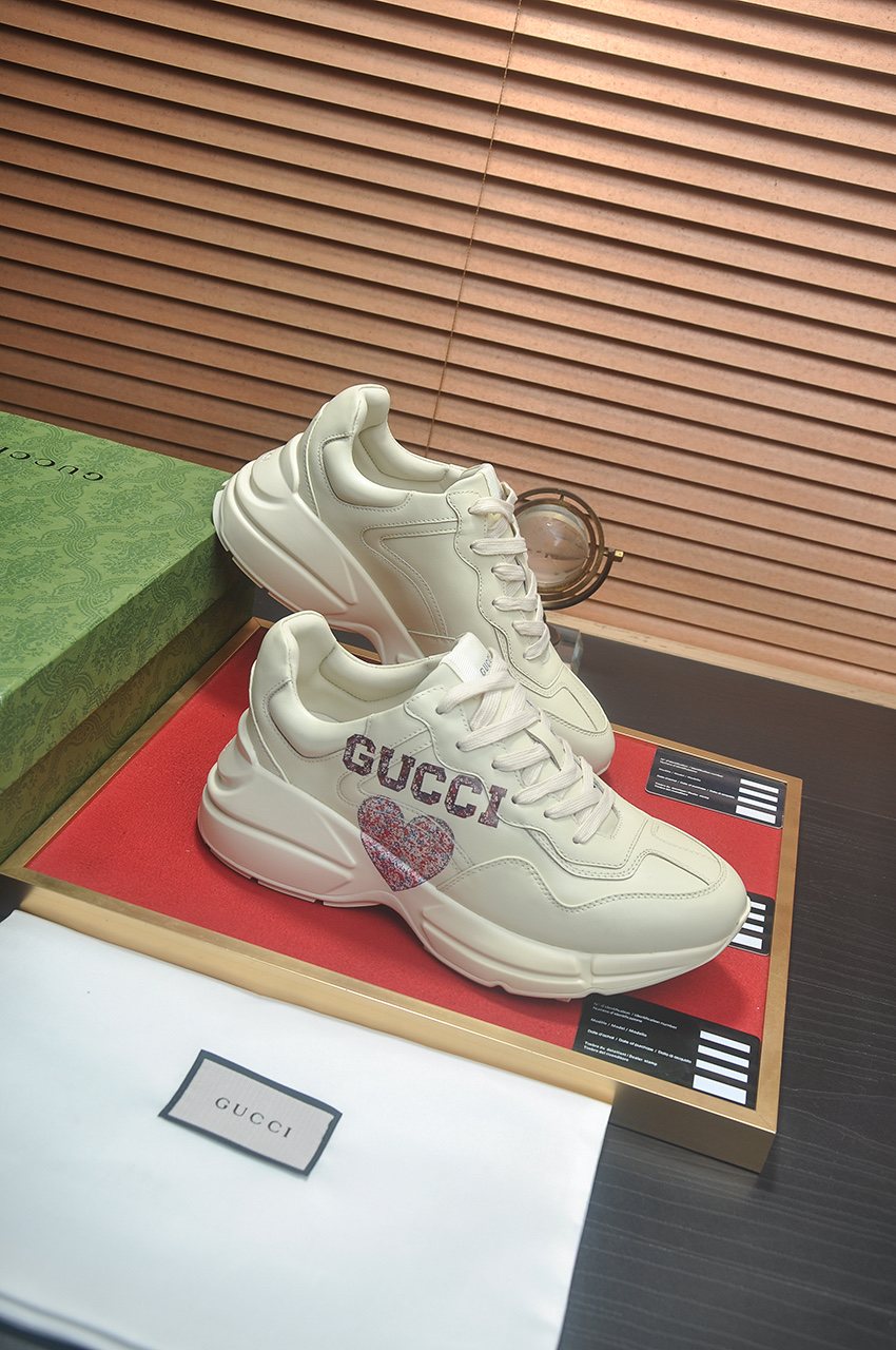 Gucci White Heart-Accent Chunky Sneakers — side