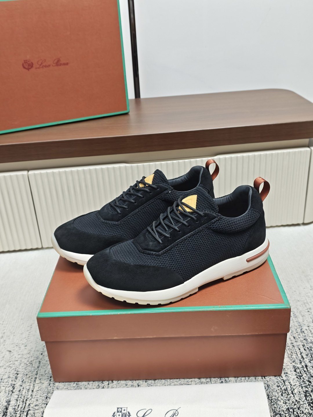 Loro Piana Men's Black Low-Top Sneakers — front