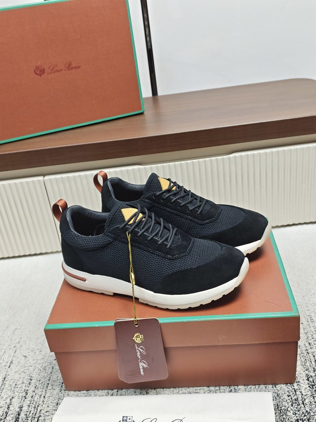 Loro Piana Men's Black Low-Top Sneakers — side