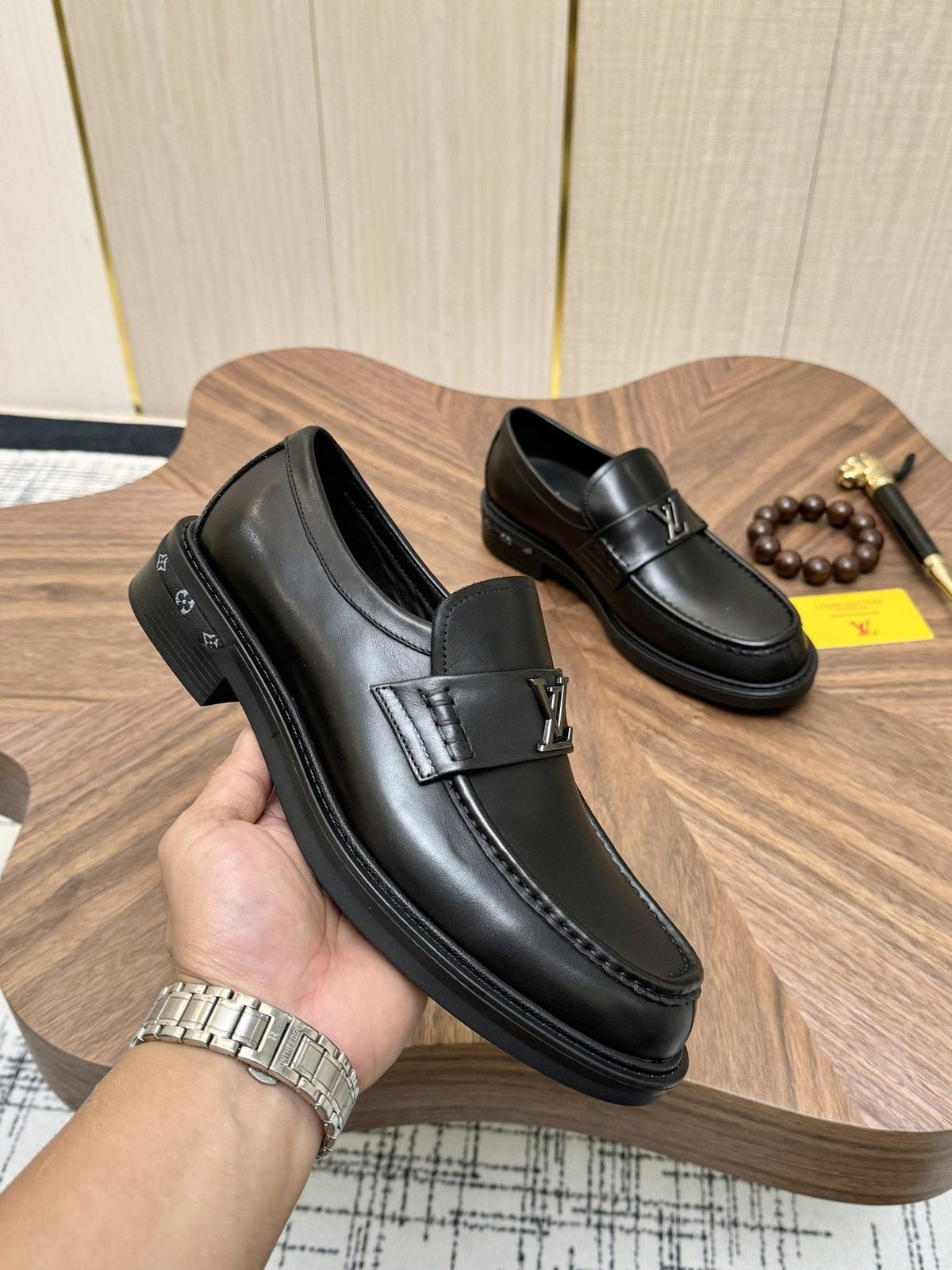 Louis Vuitton Black Metal Hardware Loafers — model