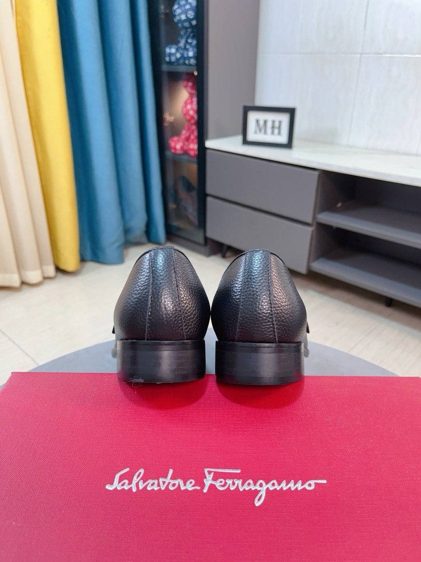Salvatore Ferragamo Dark Brown Pebble-Textured Loafers — back