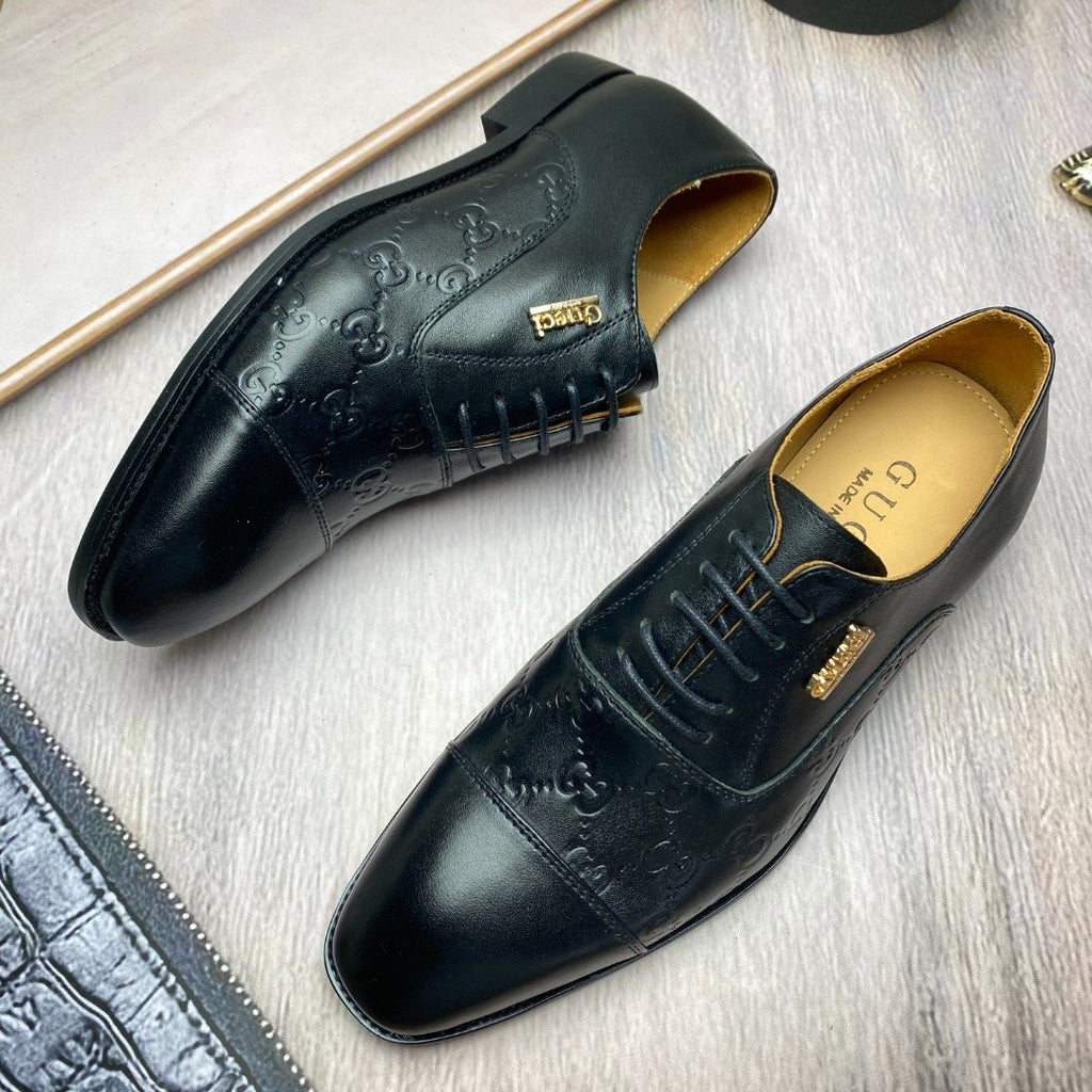 Gucci Black Embossed Lace-Up Dress Shoes — side