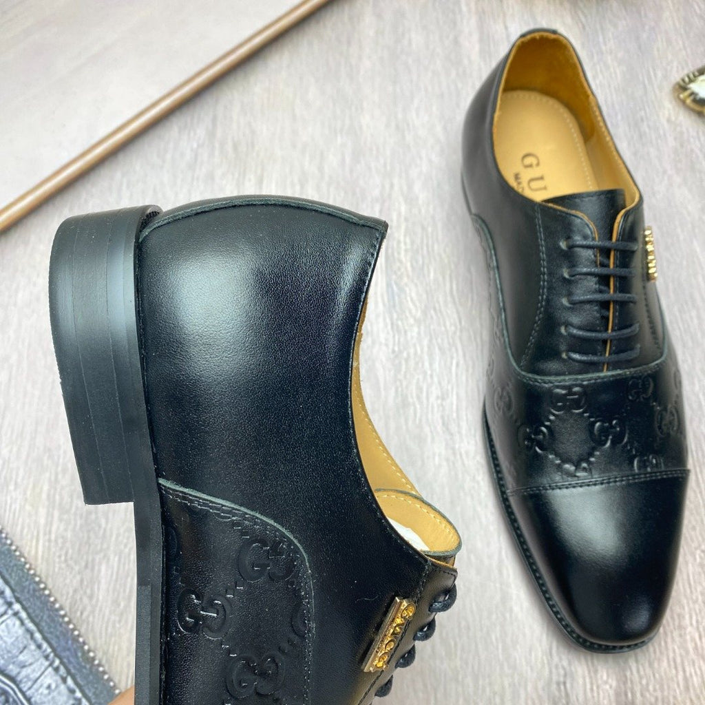 Gucci Black Embossed Lace-Up Dress Shoes — side