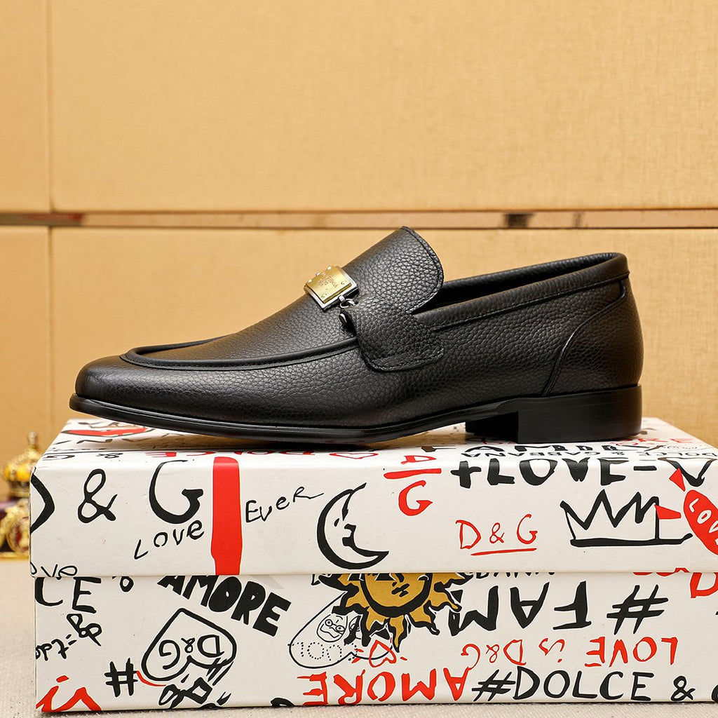 Men’s Black Gold-Tone Buckle Loafers — side
