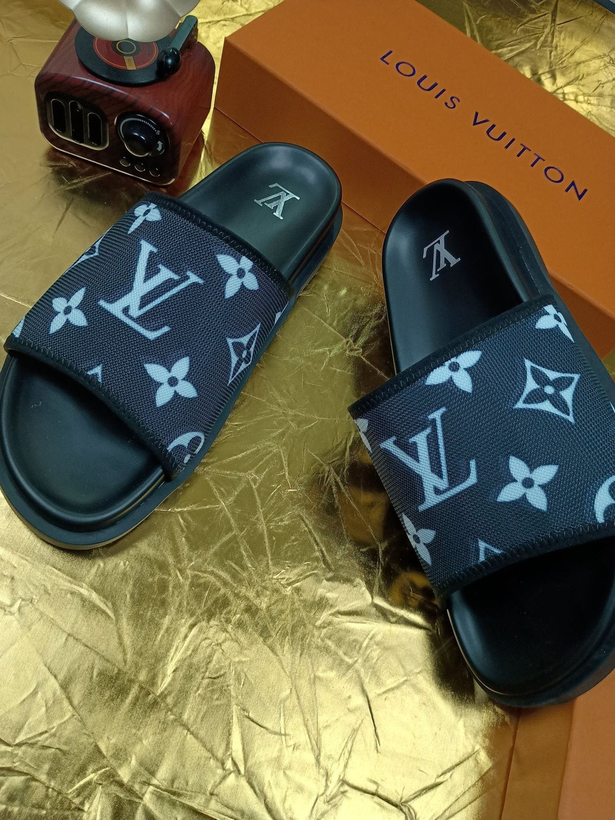 Louis Vuitton Navy Monogram Slide Sandals — hero