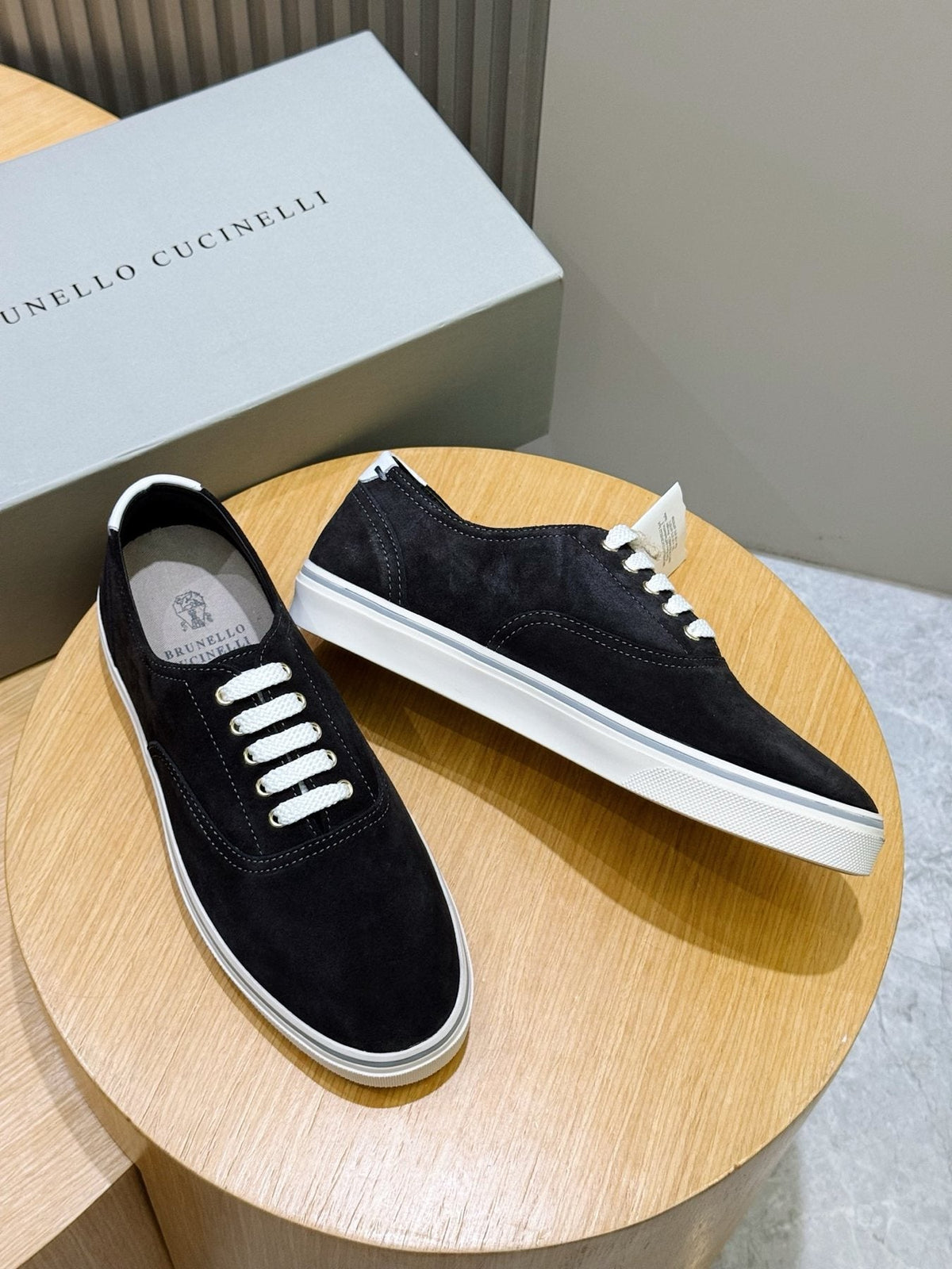 Brunello Cucinelli Black Suede Sneakers — front