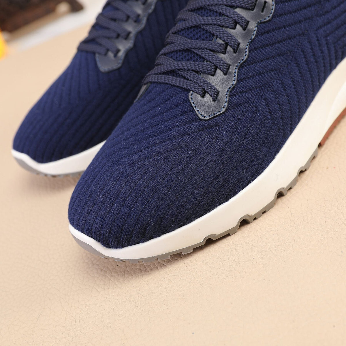 Brunello Cucinelli Navy Knit Sneakers — detail