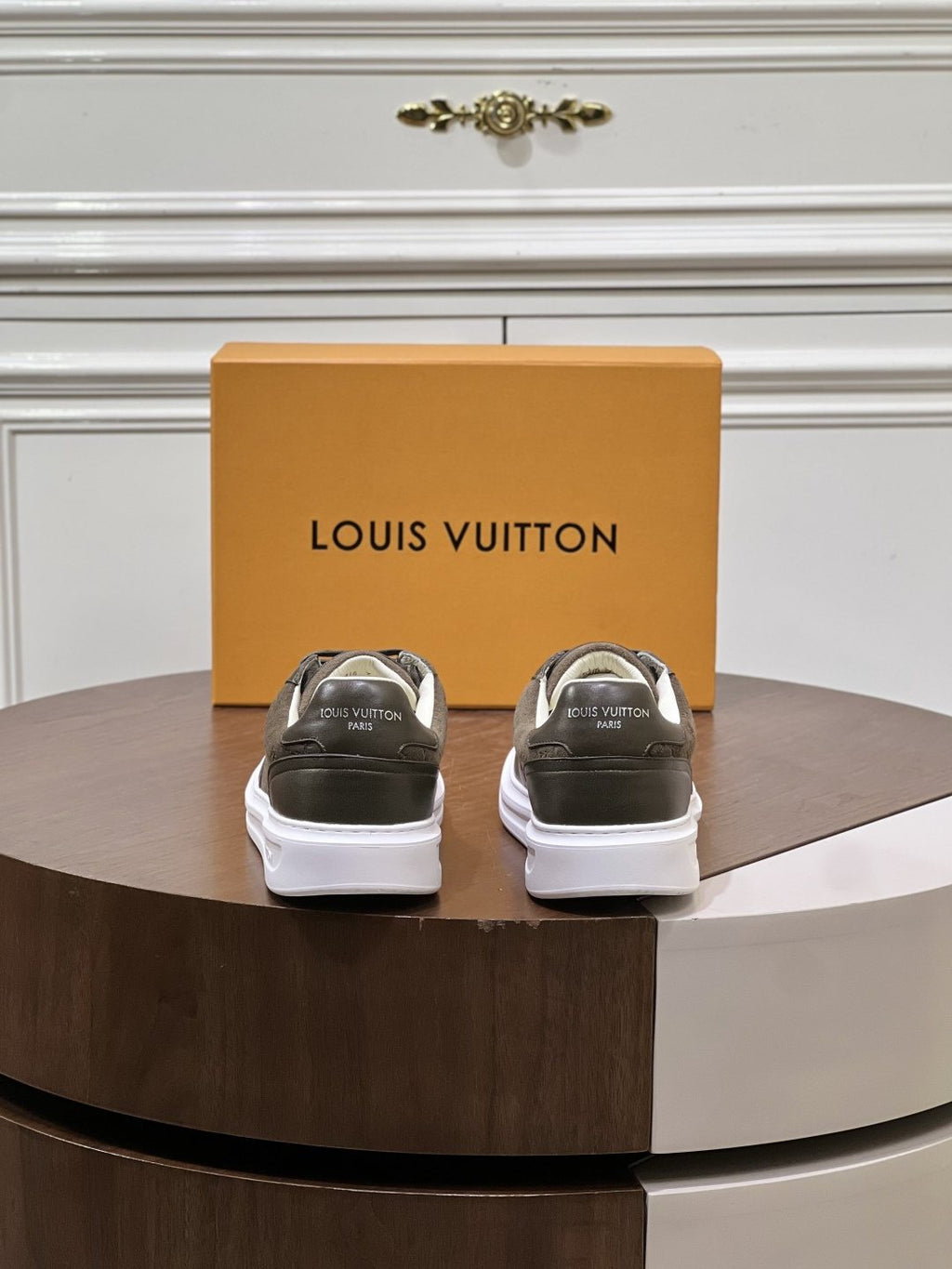 Louis Vuitton Olive Brown Patterned Low-Top Sneakers — back