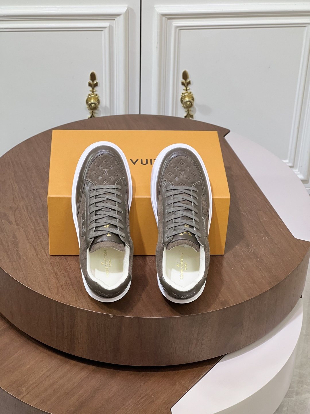 Louis Vuitton Olive Brown Patterned Low-Top Sneakers — front
