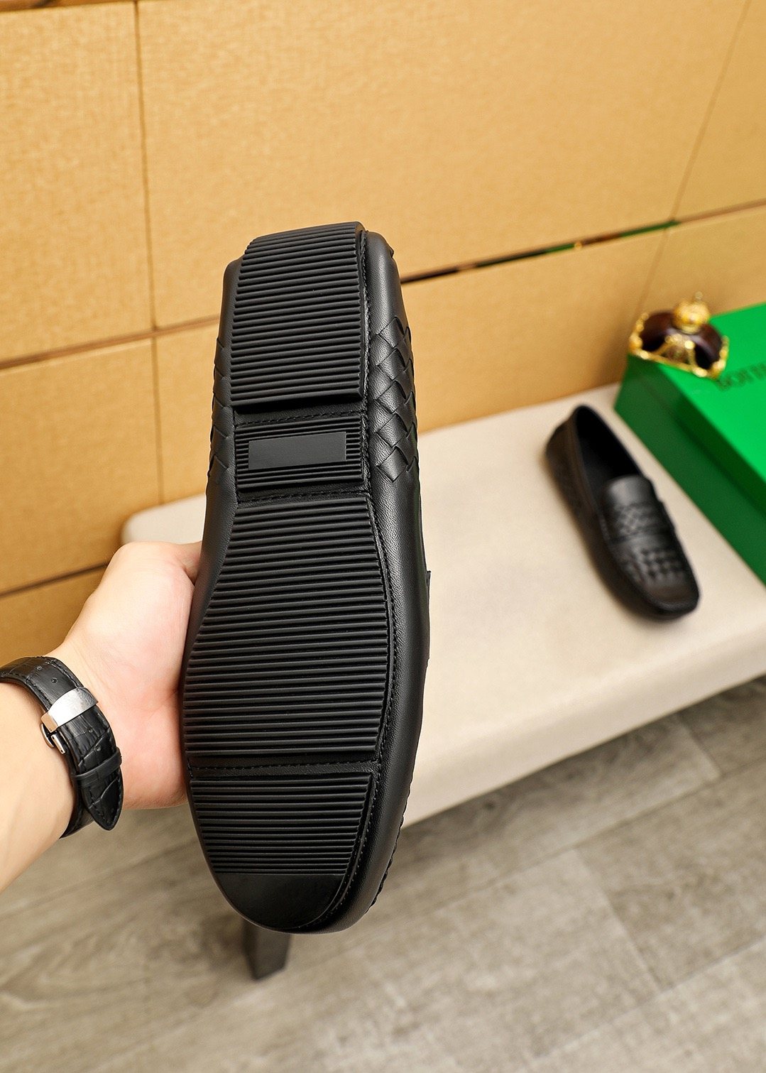 Bottega Veneta Black Woven Loafers — detail