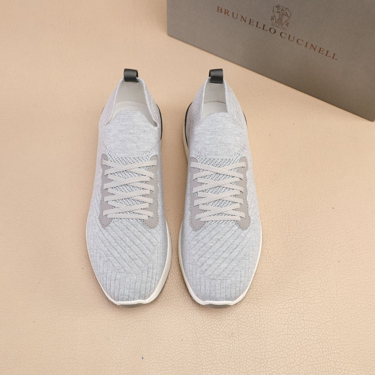 Brunello Cucinelli Light Gray Knit Sneakers — front