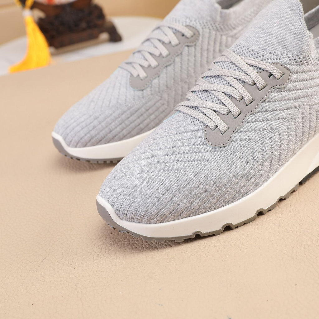 Brunello Cucinelli Light Gray Knit Sneakers — detail