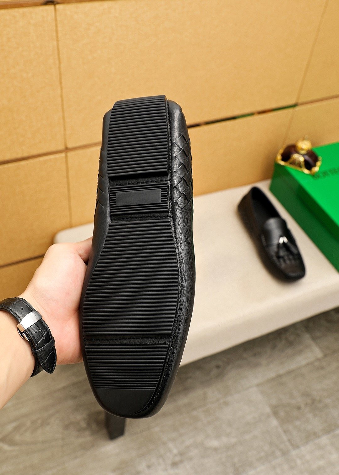 Bottega Veneta Black Tassel Woven Loafers — detail