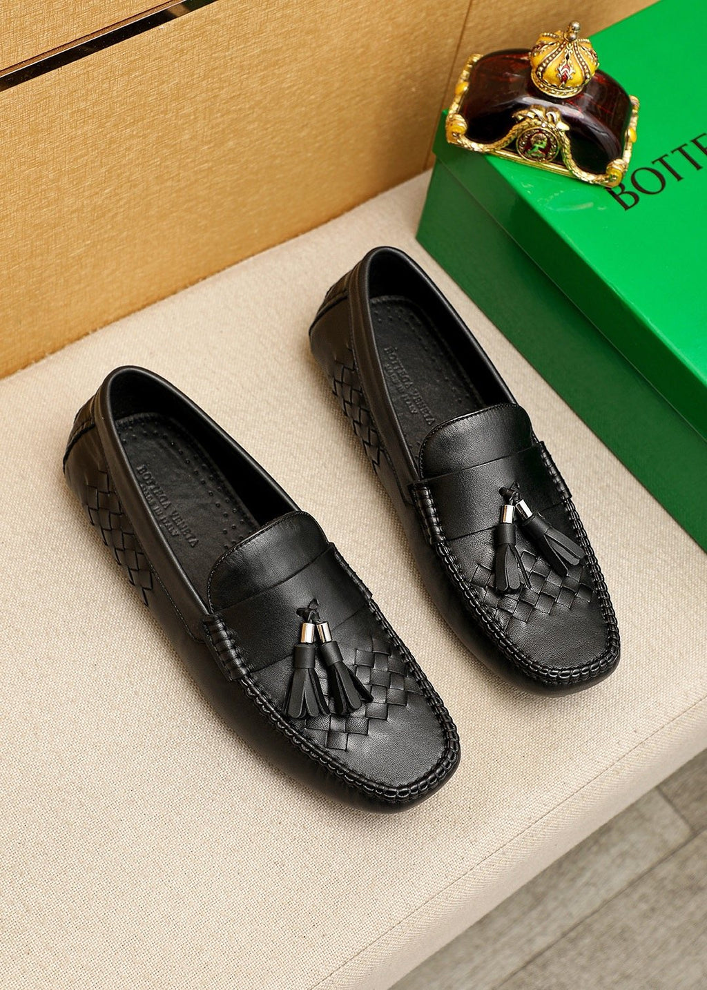 Bottega Veneta Black Tassel Woven Loafers — hero