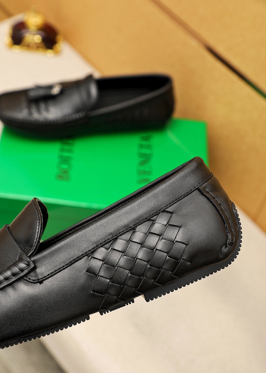 Bottega Veneta Black Tassel Woven Loafers — detail