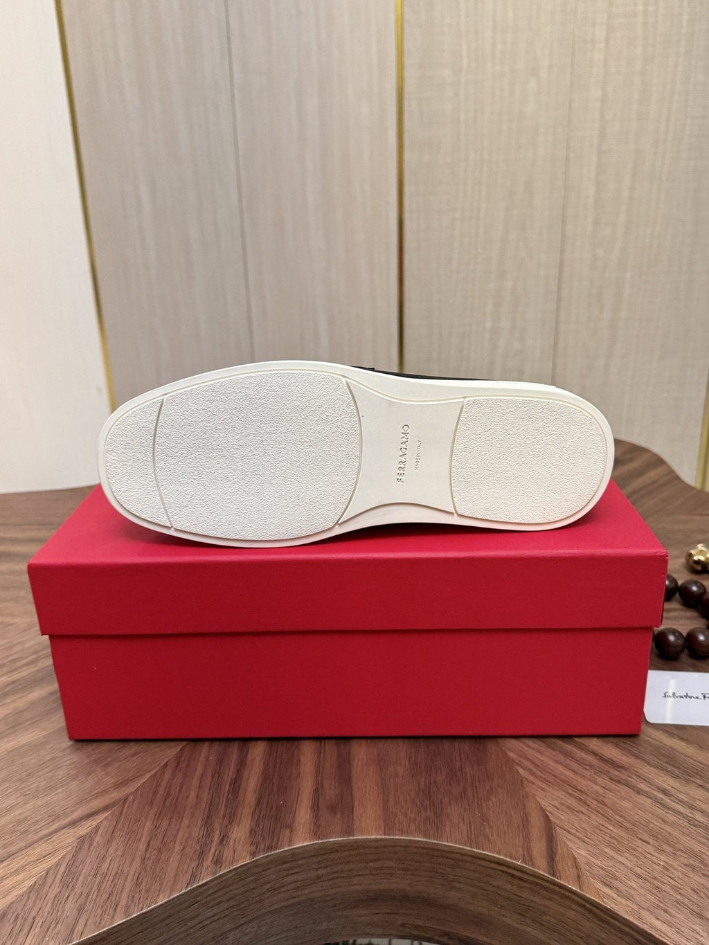 Salvatore Ferragamo Black Loafers with White Soles — detail