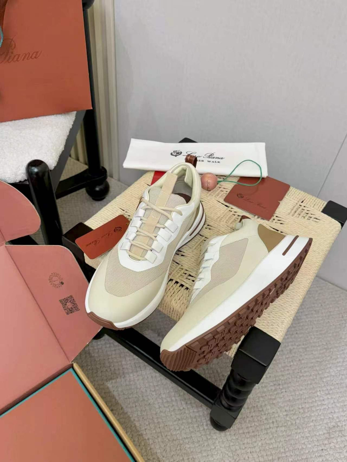 Loro Piana Cream and Beige Low-Top Sneakers — front