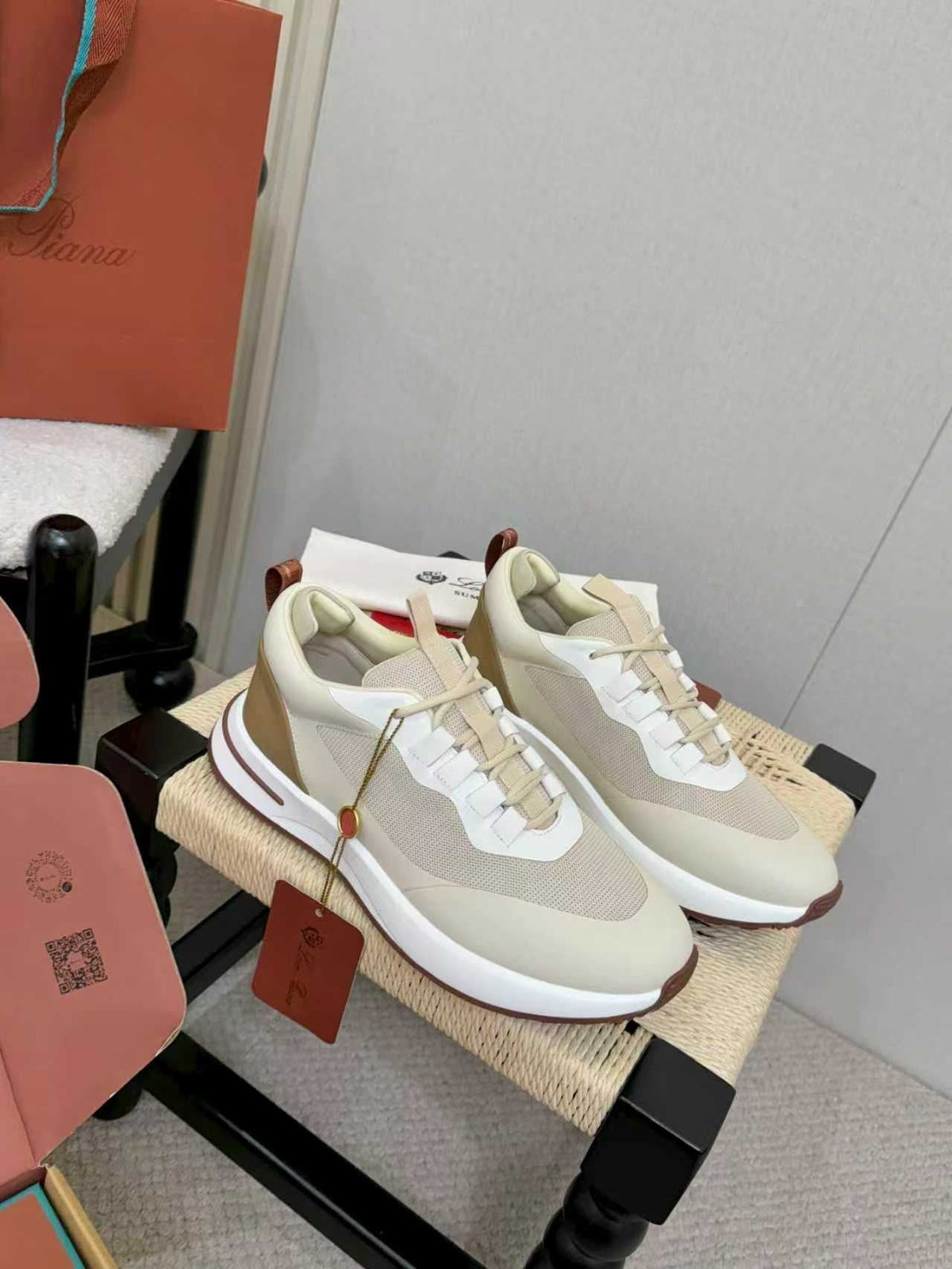 Loro Piana Cream and Beige Low-Top Sneakers — back