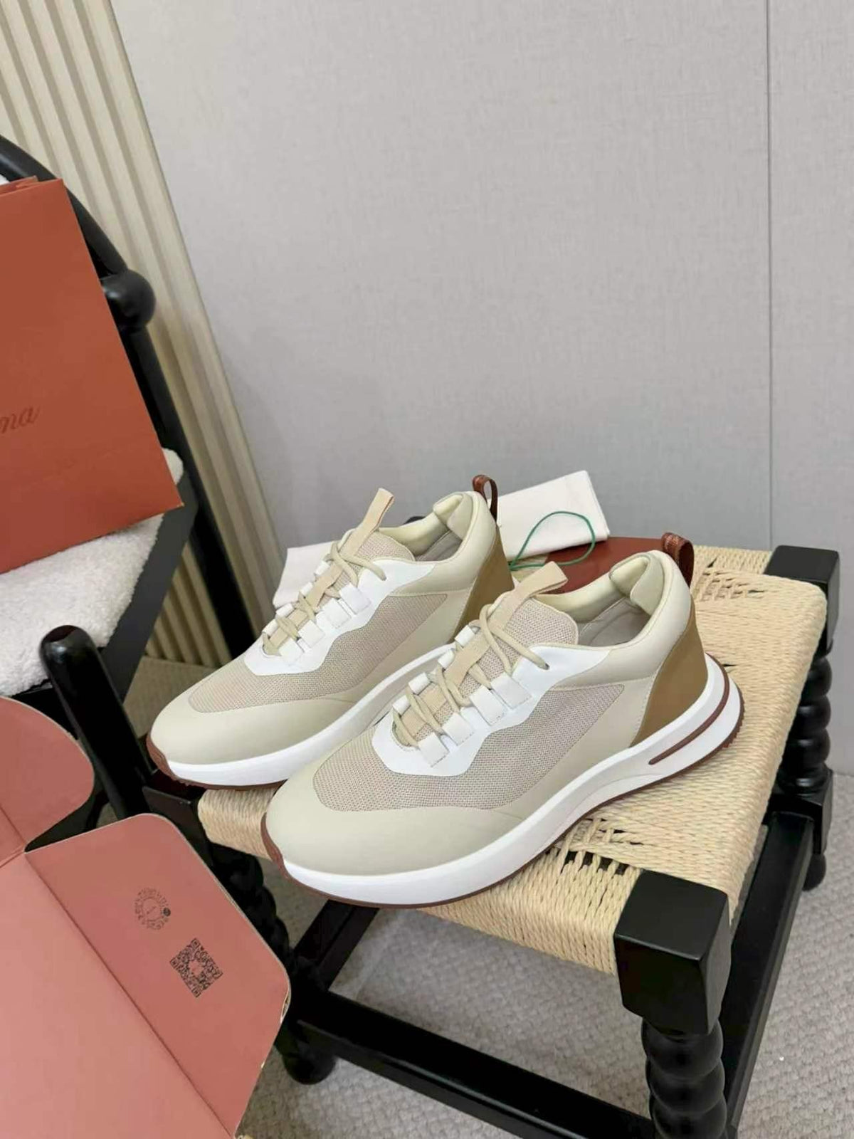 Loro Piana Cream and Beige Low-Top Sneakers — front
