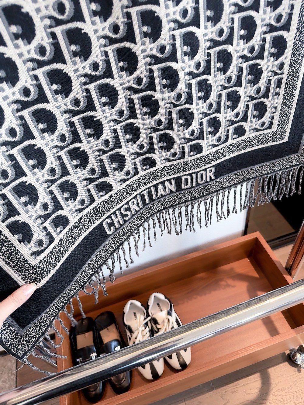 Dior Patterned Fringe Scarf — detail