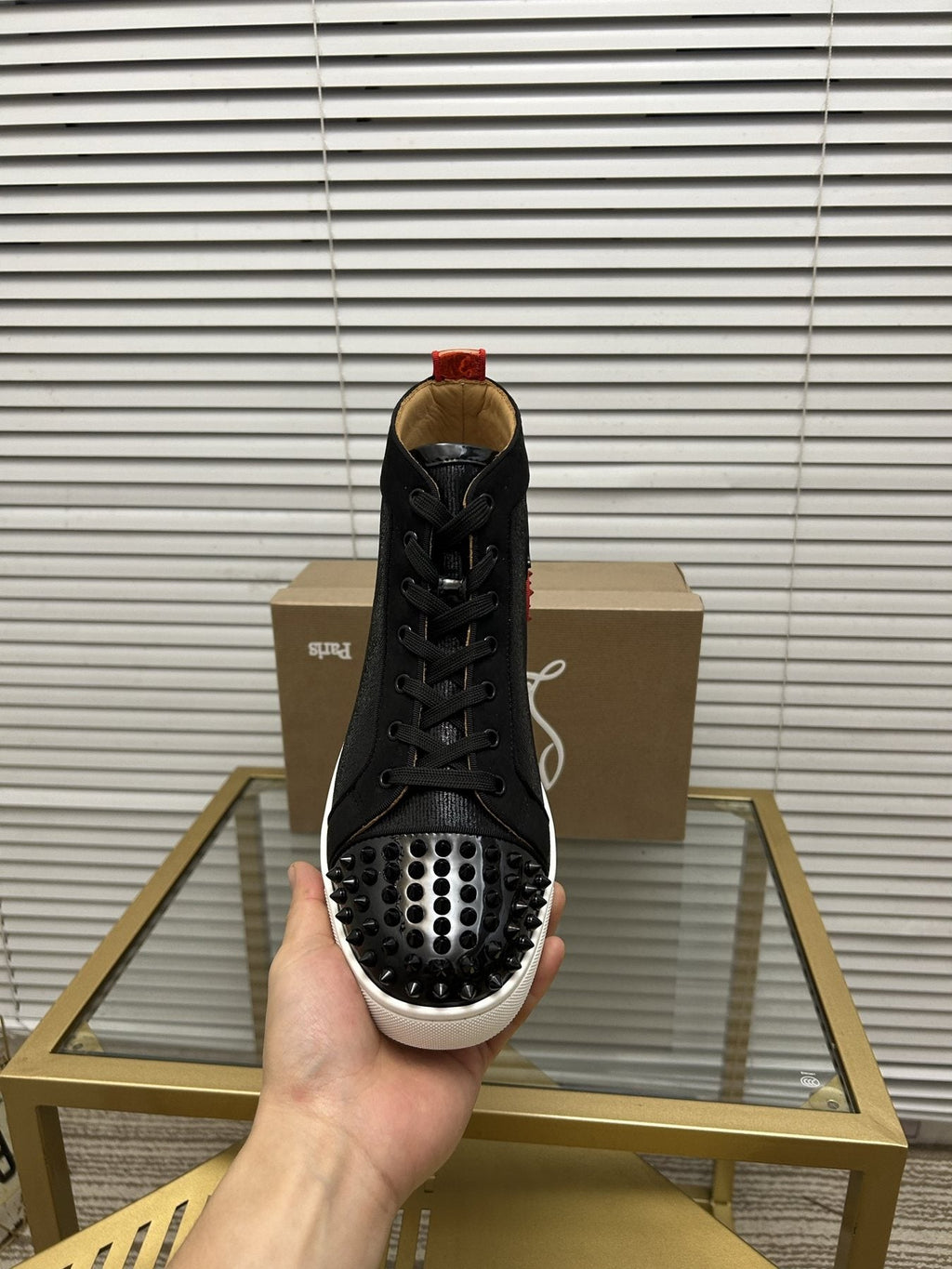 Christian Louboutin Perforated Toe High-Top Sneakers — front