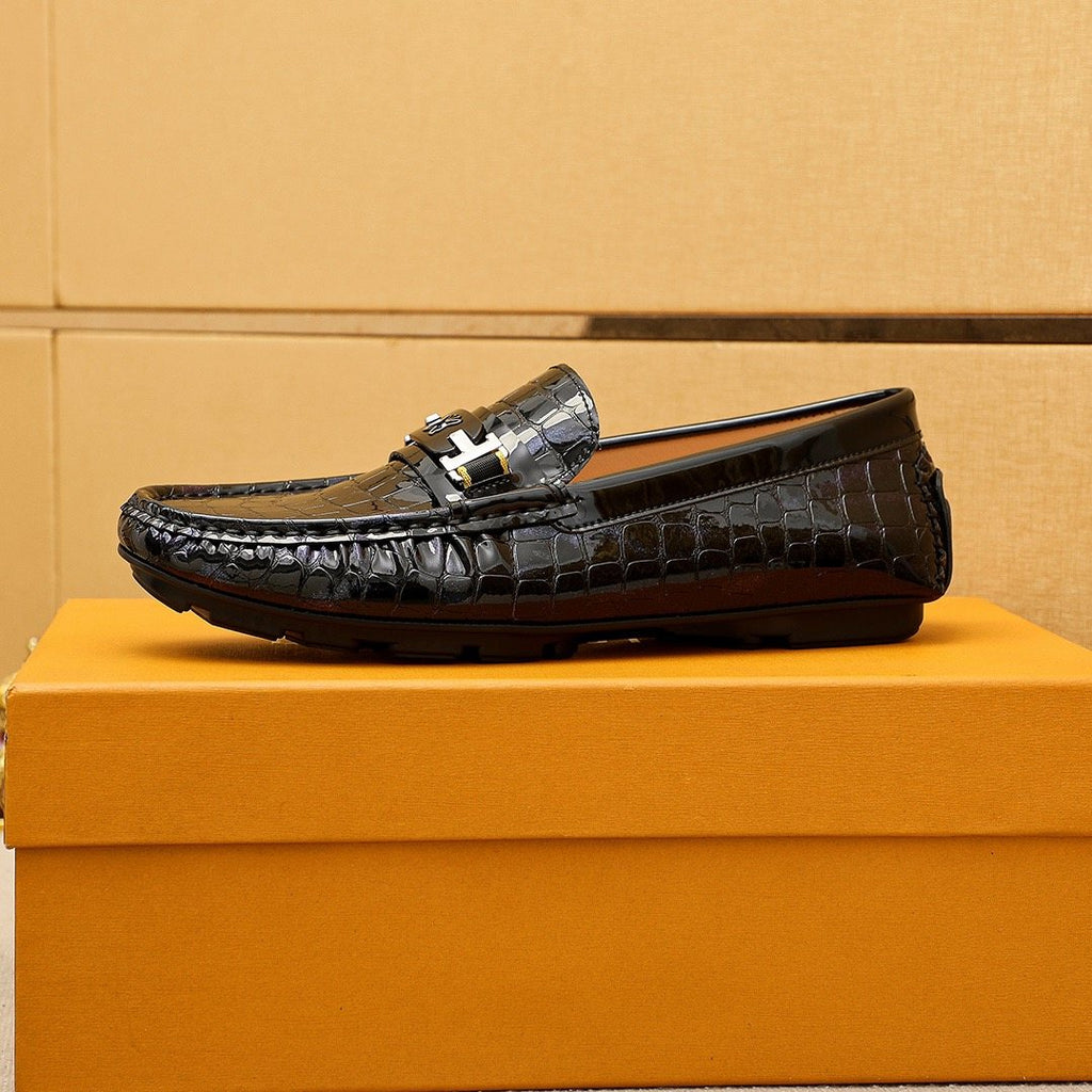 Louis Vuitton Black Embossed Loafers — side