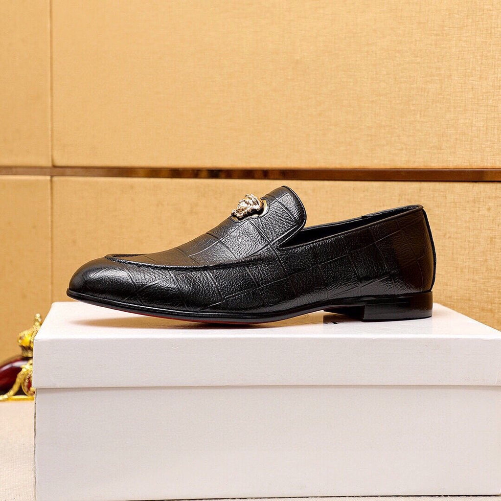 Versace Black Embossed Hardware Loafers — side