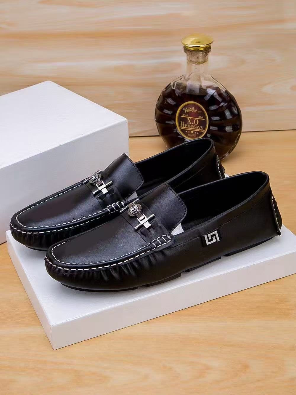 Versace Black Metal-Accent Loafers — front