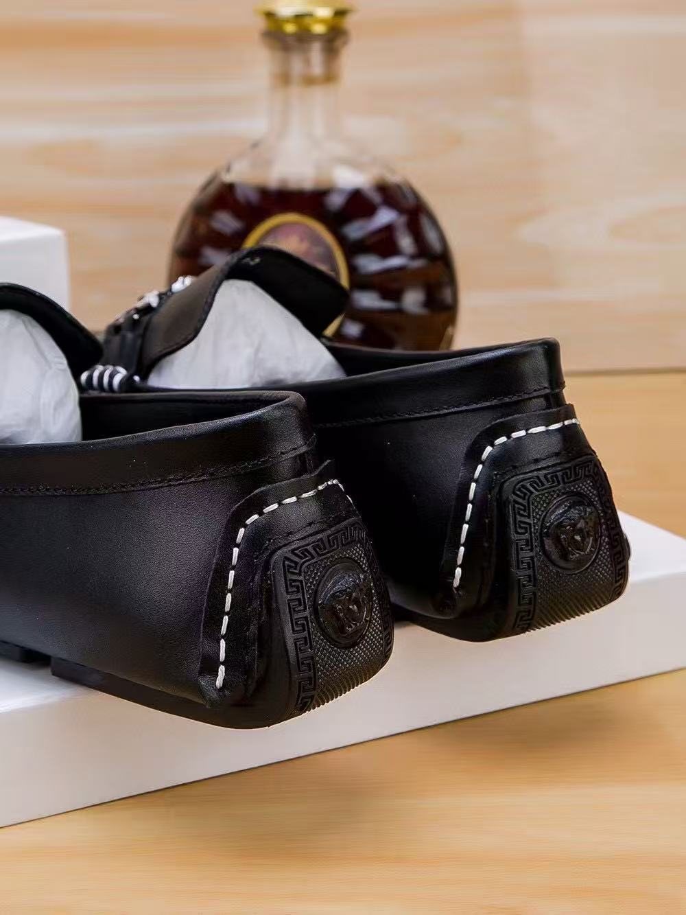 Versace Black Metal-Accent Loafers — back