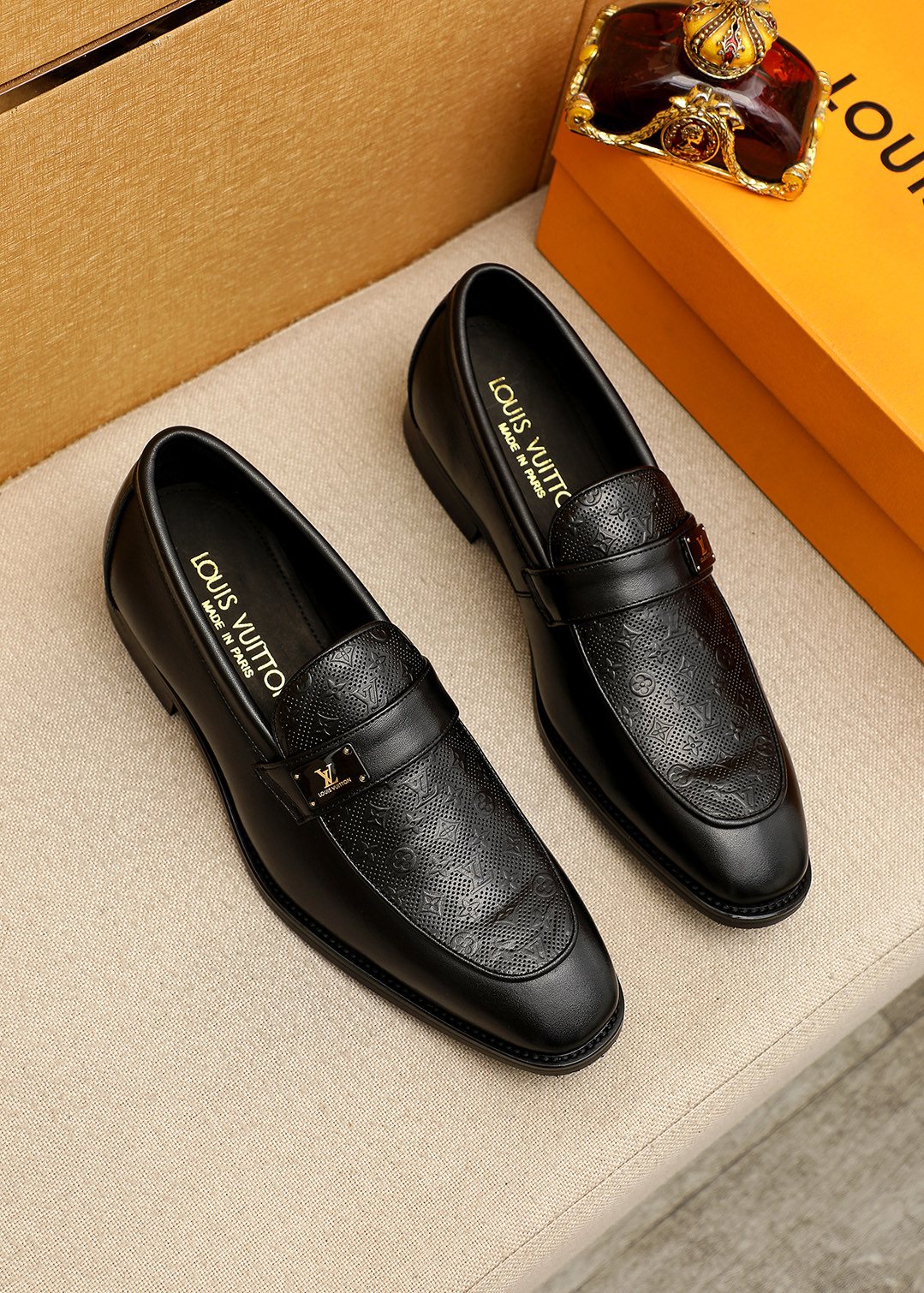 Louis Vuitton Black Embossed Loafers — hero