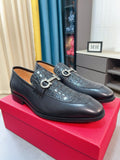 Ferragamo Black Embossed Buckle Dress Shoes — hero