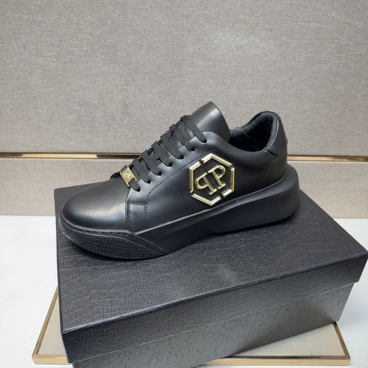 Philipp Plein Black Gold-Accent Sneakers — side