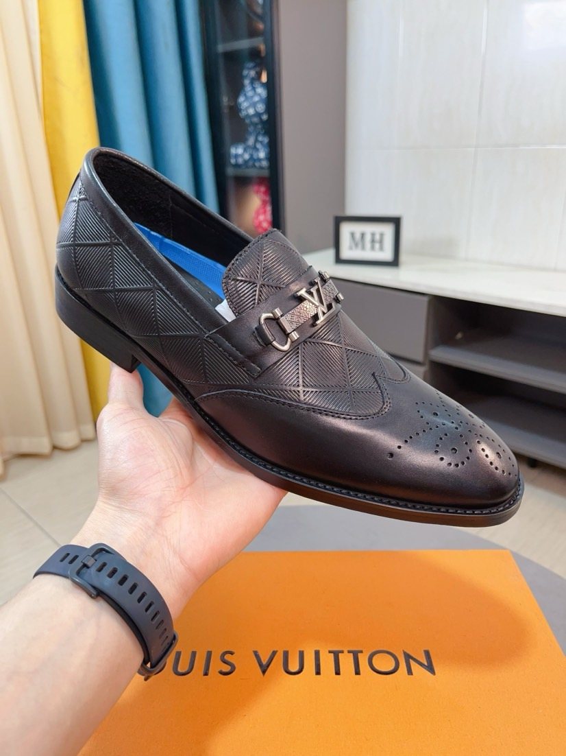 Louis Vuitton Embossed Logo Slip-On Dress Shoes — model