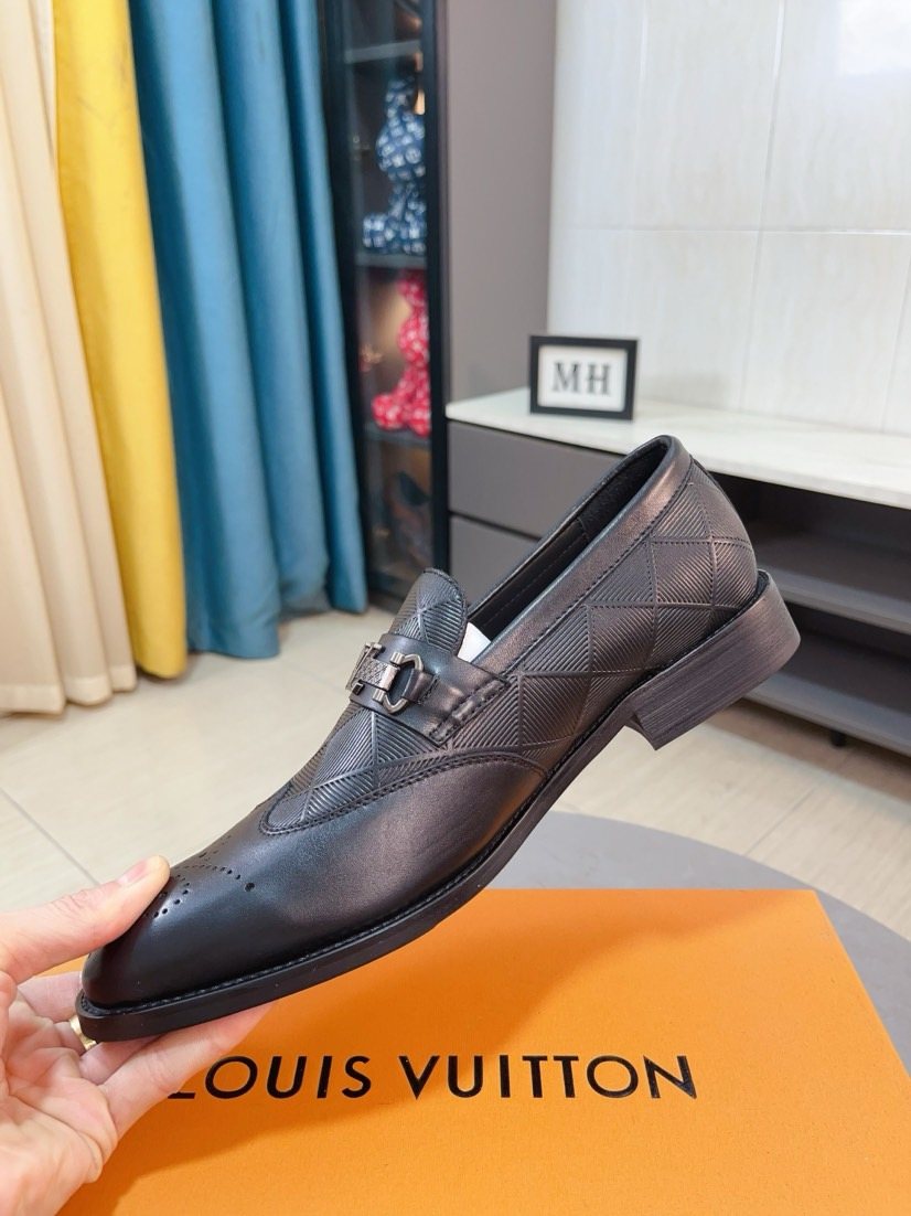 Louis Vuitton Embossed Logo Slip-On Dress Shoes — side