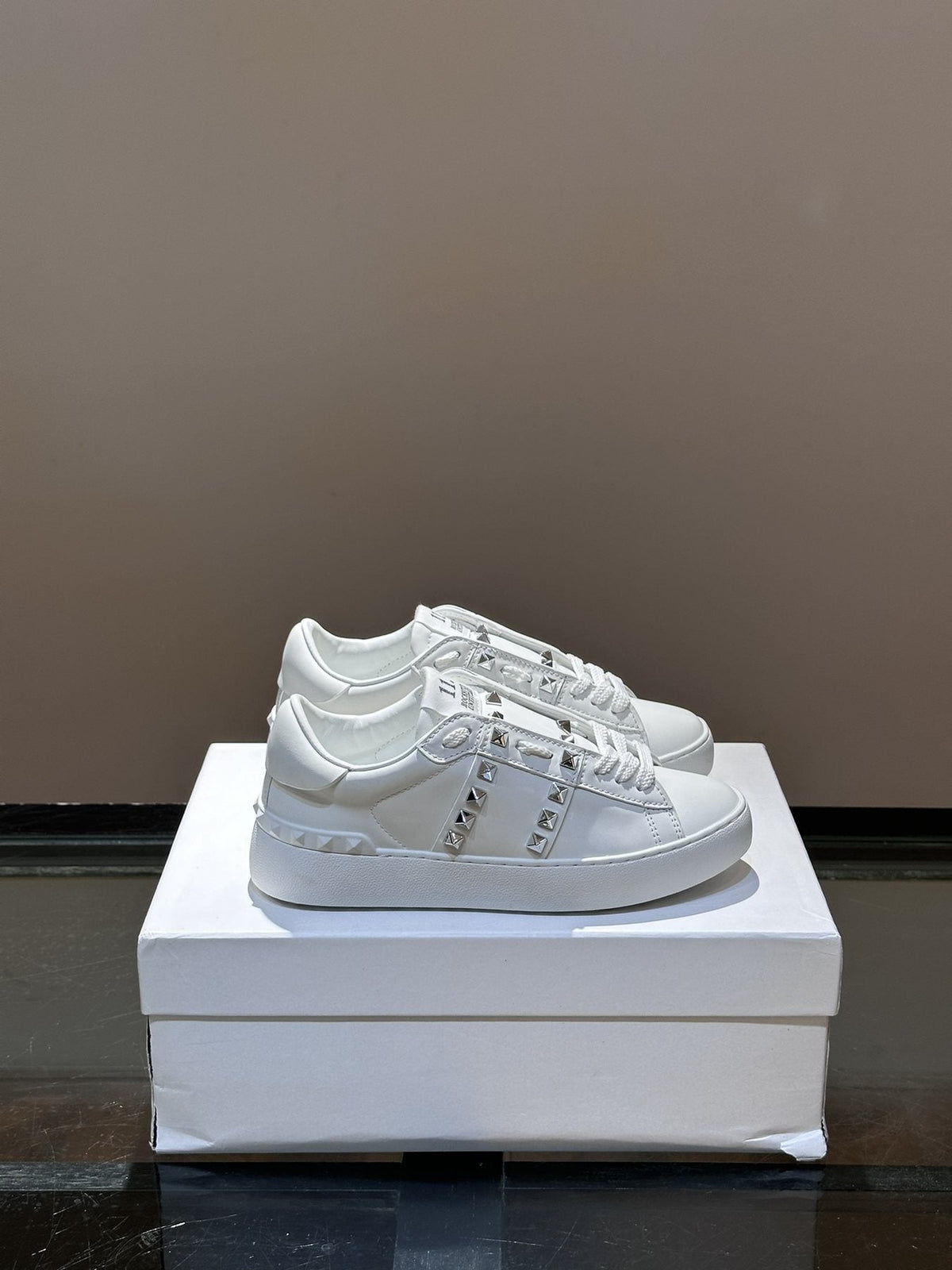 Valentino White Studded Low-Top Sneakers — side