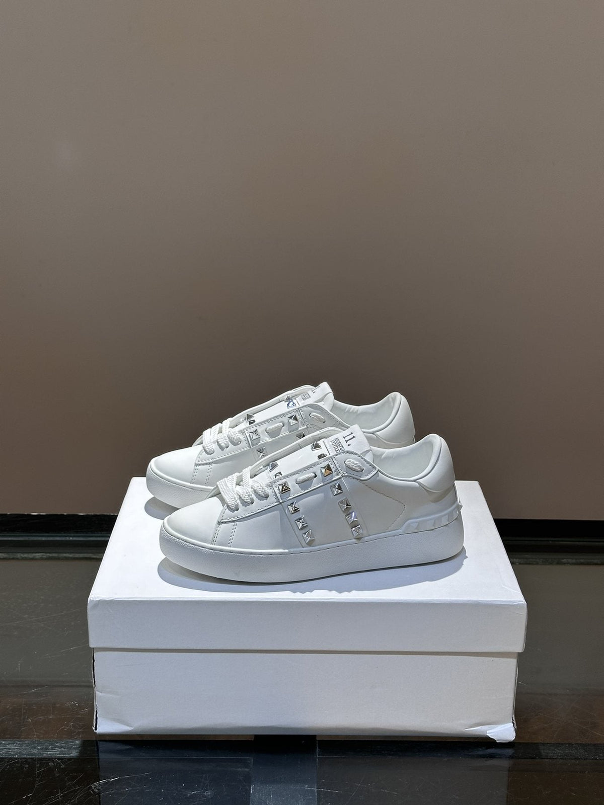 Valentino White Studded Low-Top Sneakers — front