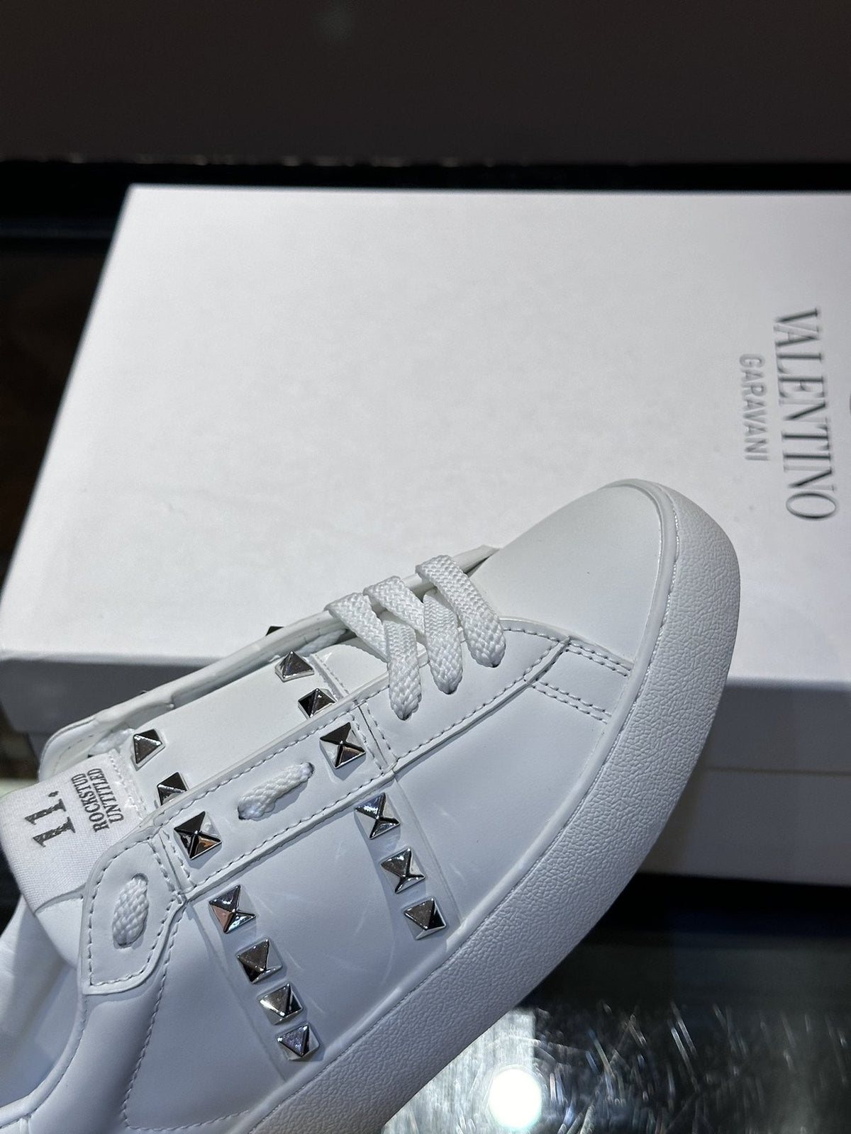 Valentino White Studded Low-Top Sneakers — detail