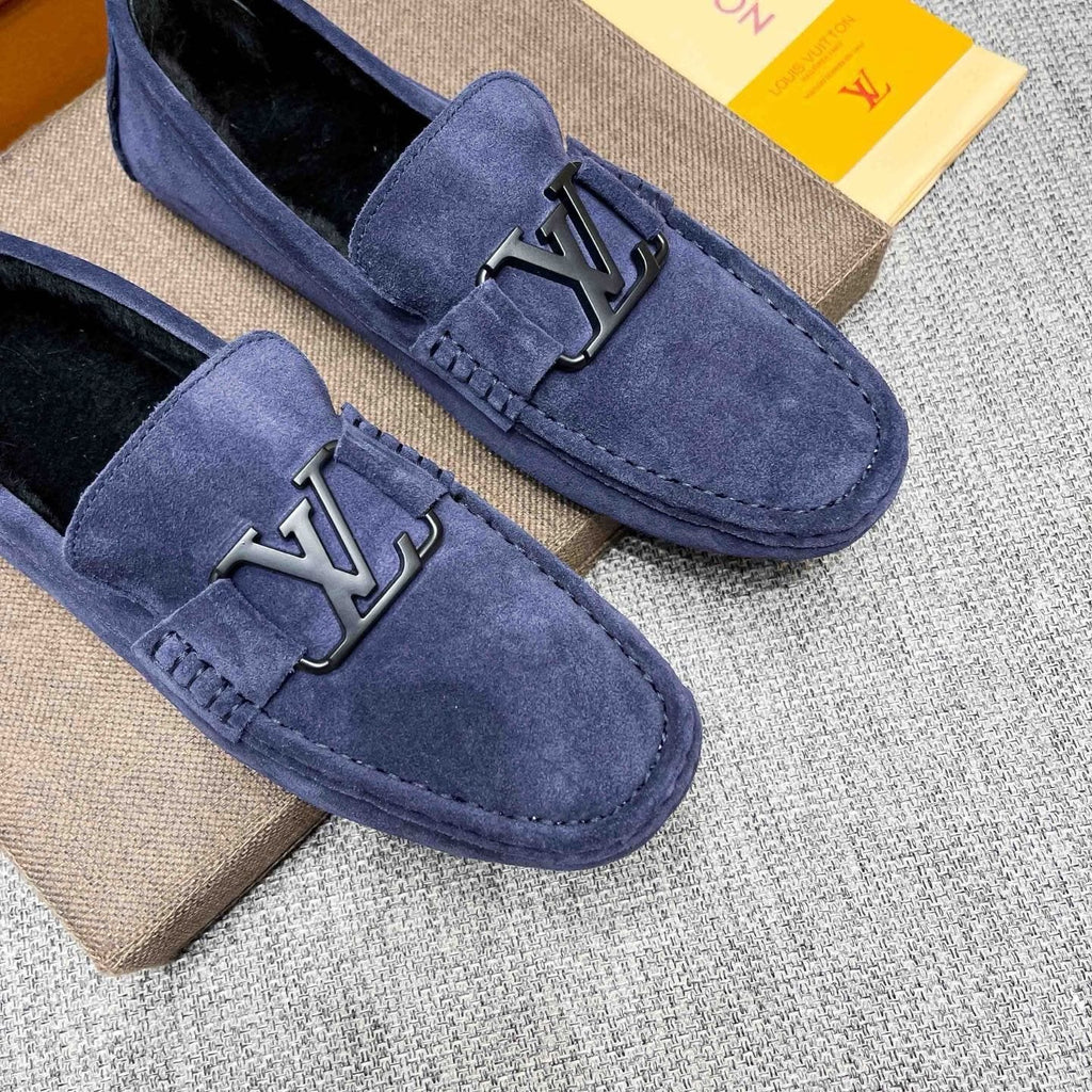 微商相册测试鞋子-Louis Vuitton Navy Blue Hardware Loafers — front