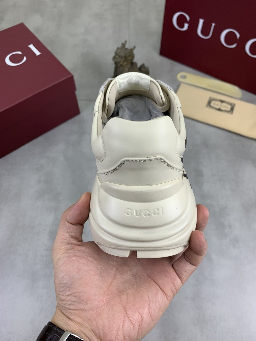 Gucci Cream White Graphic Chunky Sneakers — back