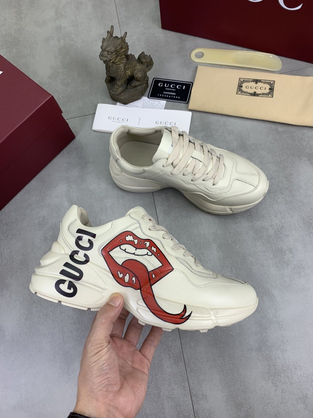 Gucci Cream White Graphic Chunky Sneakers — model
