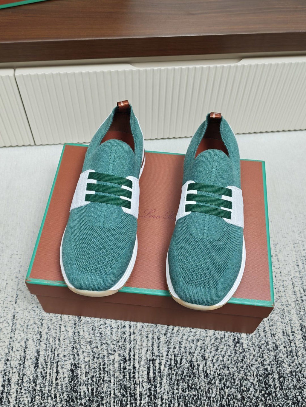 Teal Green Knit Slip-On Sneakers — front