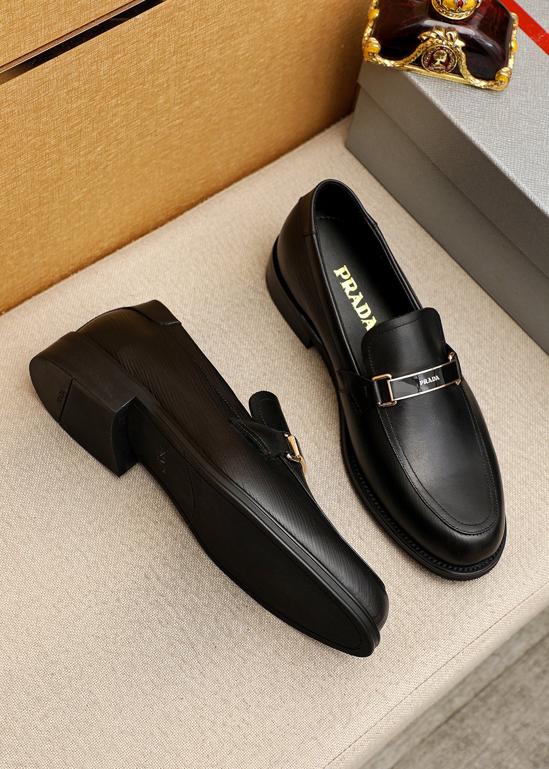 Prada Black Buckle Loafers — front
