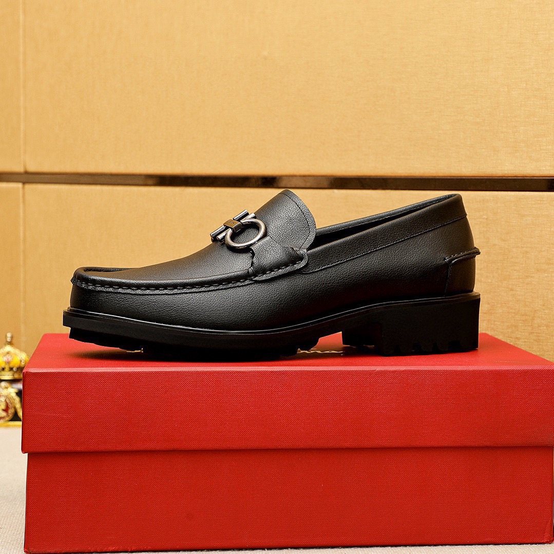 Ferragamo Black Hardware Loafers — side