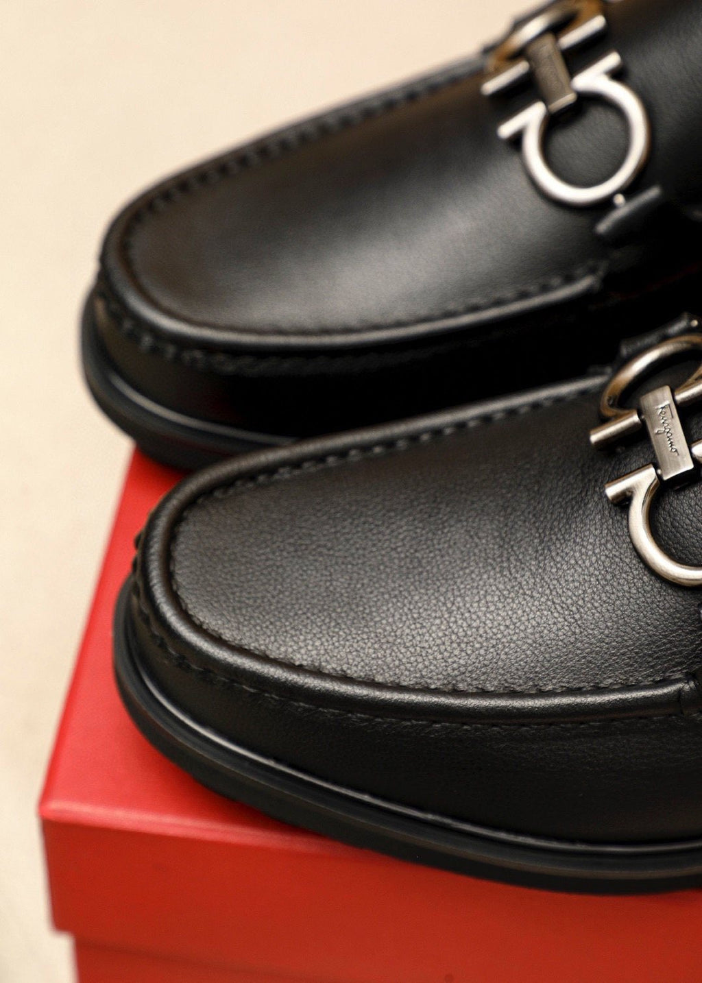Ferragamo Black Hardware Loafers — detail