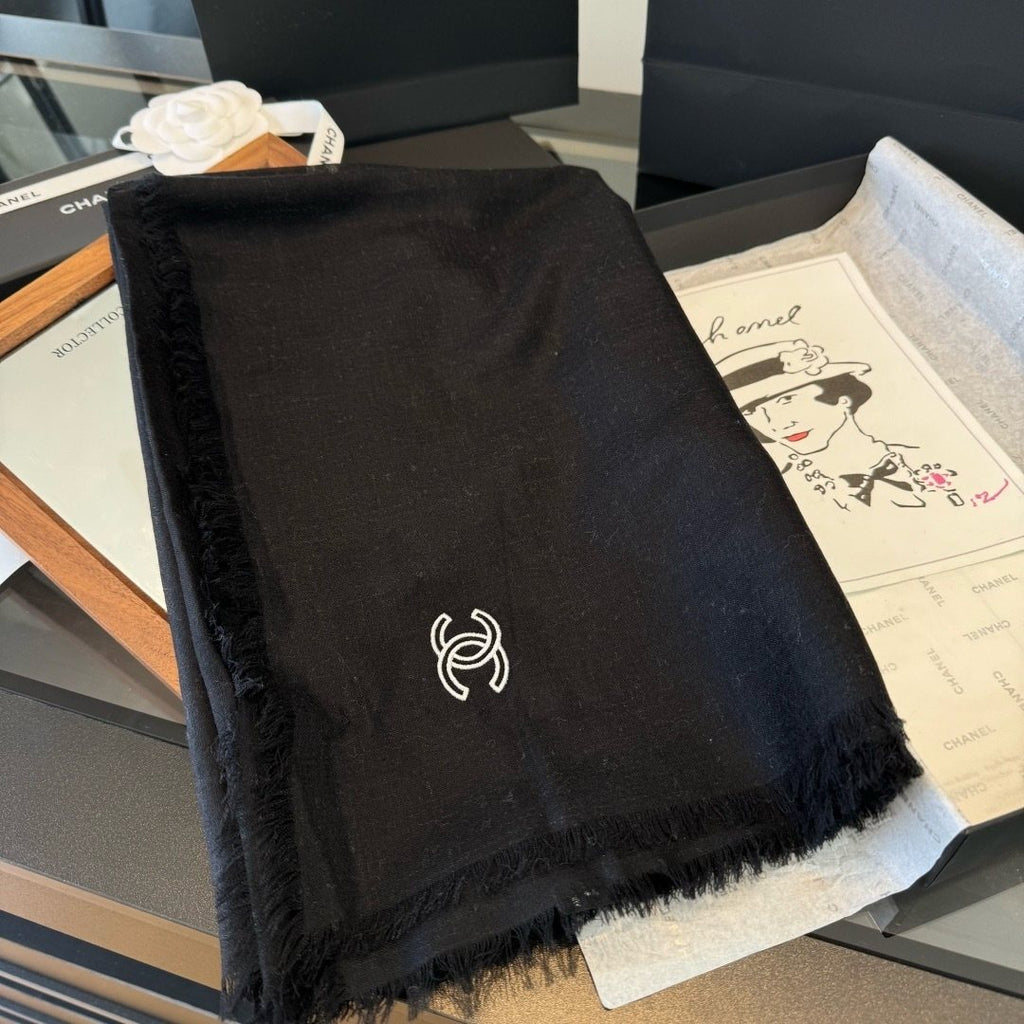Chanel Fringed Cashmere Scarf — side