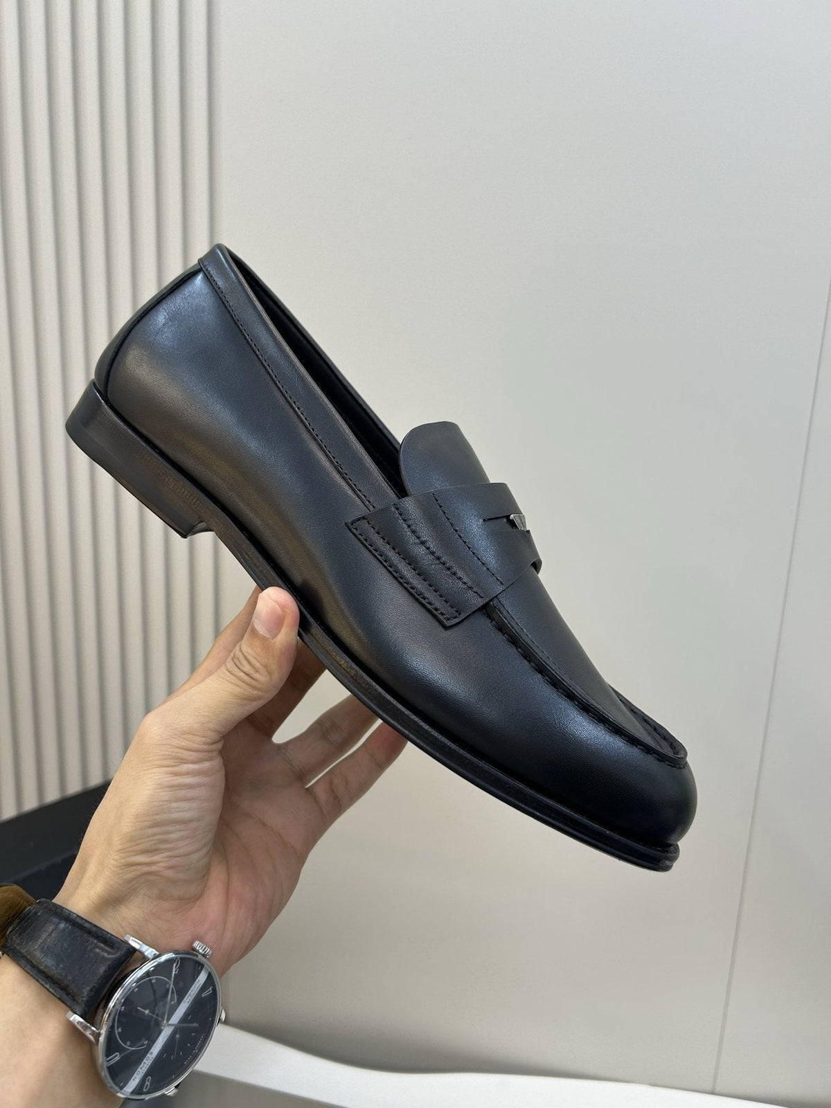 Prada Black Leather Penny Loafers — side